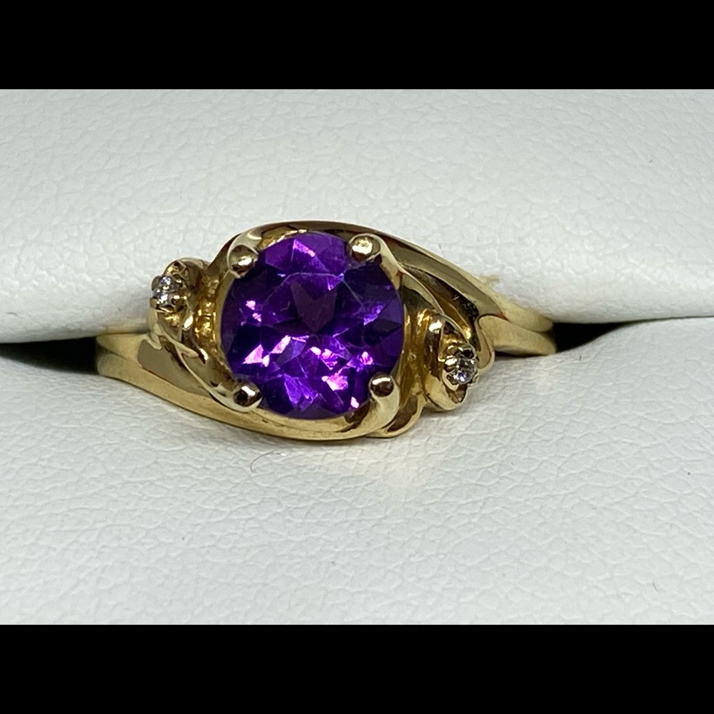 Amethyst & Diamond 14K Yellow Gold Ring